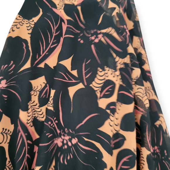 ASTR The Label Floral Smocked V-Neck Long Sleeve Dress Black/Coral Women Sz L - Picture 12 of 16